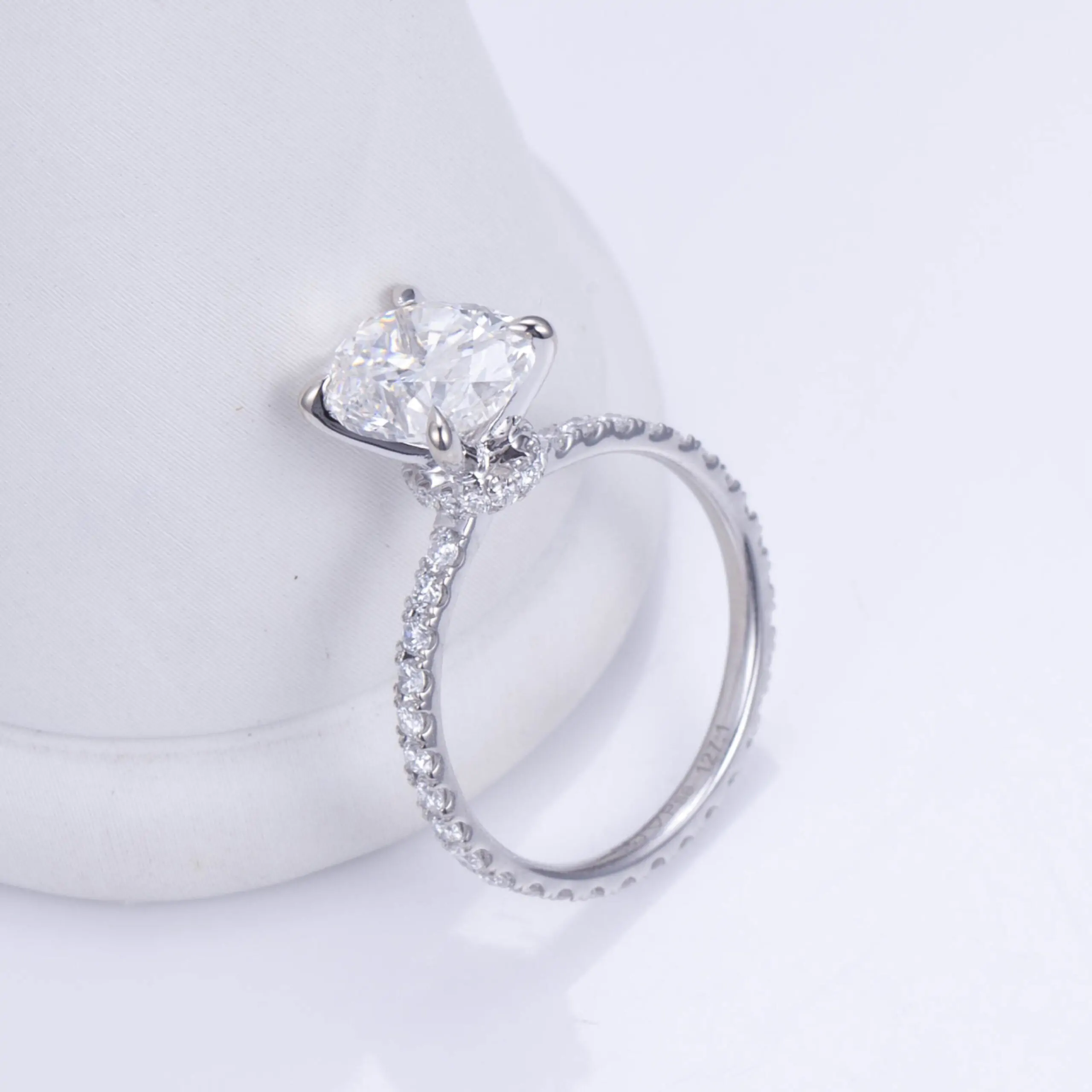 2ct Oval Lab Diamond Engagement Ring Front Side View - - BEST LAB ENGAGEMENT JEWELERS